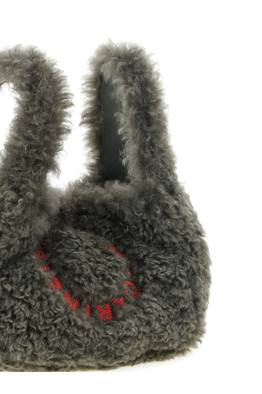 Shearling logo shoulder bag Gray