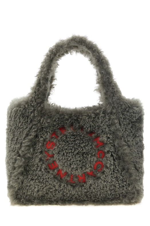 Shearling logo shopping bag Gray