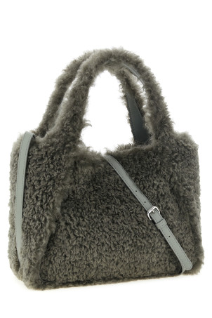 Shearling logo shopping bag Gray
