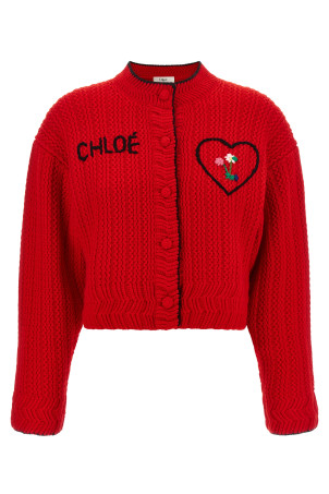 Embroidery cardigan Red