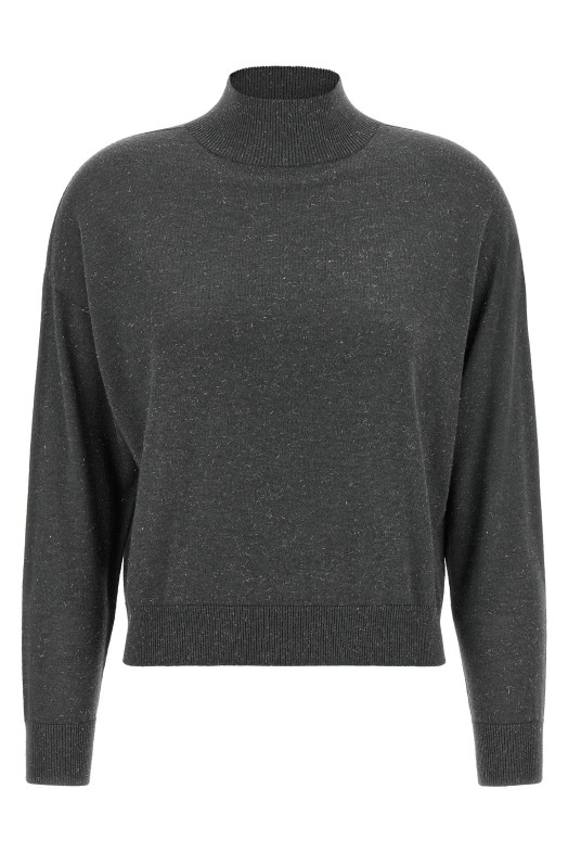 Lamé thread turtleneck sweater Gray