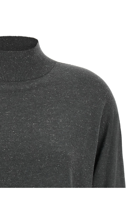 Lamé thread turtleneck sweater Gray