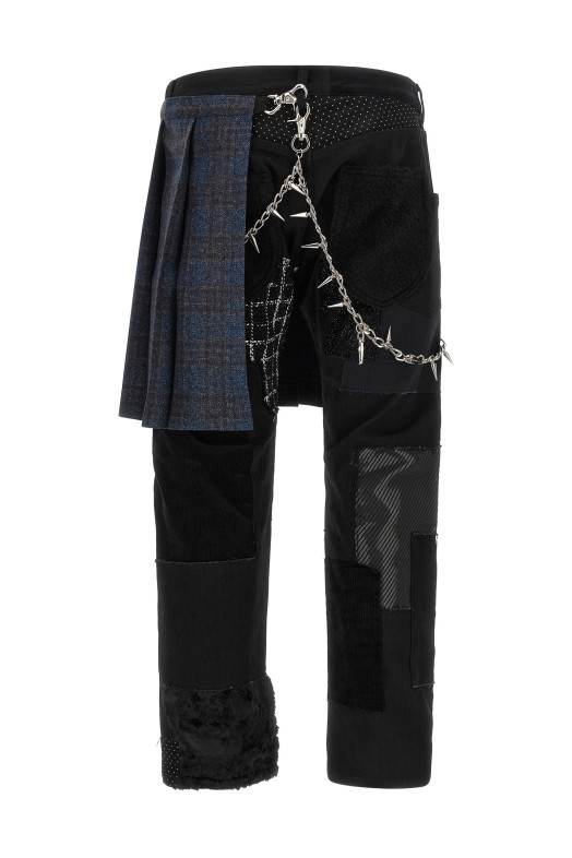 Джинсы в стиле «пэтчворк» с килтом, чёрные JUNYA WATANABE WRP0051