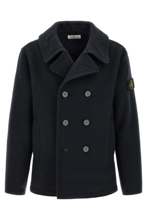 Double-breasted coat with logo badge Blue