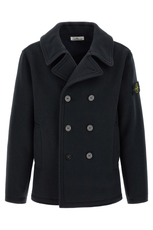 Double-breasted coat with logo badge Blue