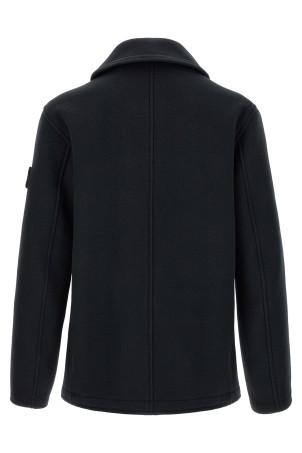 Double-breasted coat with logo badge Blue