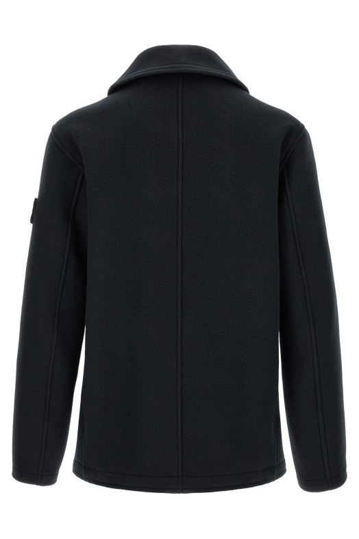 Double-breasted coat with logo badge Blue