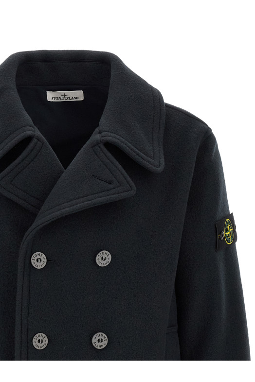Double-breasted coat with logo badge Blue