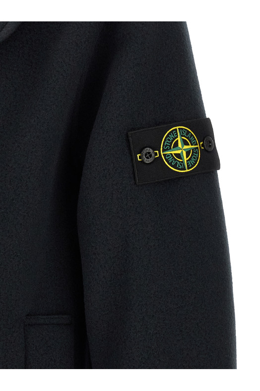 Double-breasted coat with logo badge Blue