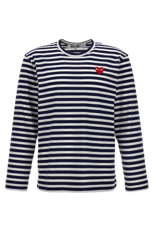Футболка з логотипом у вигляді смужок, синя COMME DES GARÇONS PLAY AXT0101