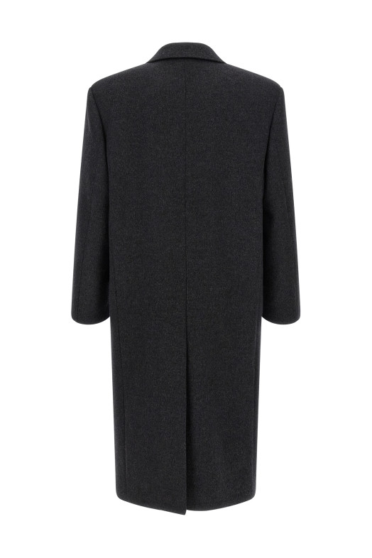 Двустороннее пальто из чесаной шерсти, серого цвета SAINT LAURENT 873406Y1O111140