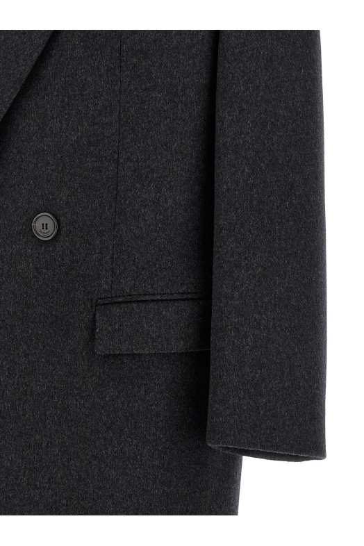Двустороннее пальто из чесаной шерсти, серого цвета SAINT LAURENT 873406Y1O111140