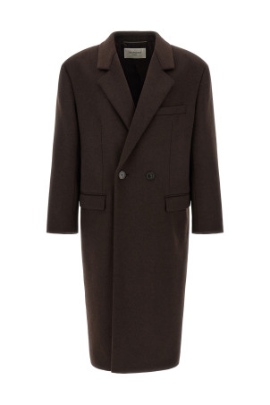 Двостороннє пальто з чесаної вовни, коричневе SAINT LAURENT 873406Y1O112023
