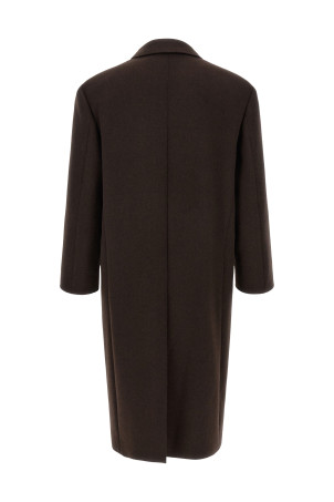 Двостороннє пальто з чесаної вовни, коричневе SAINT LAURENT 873406Y1O112023