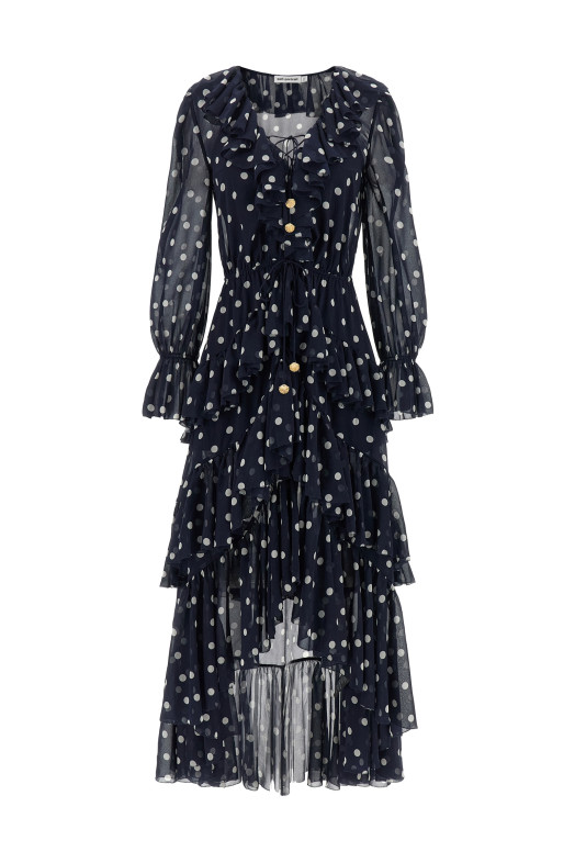 Платье «Polka Dot Georgette Ruffle Maxi» синего цвета PF26116XBNNAVY