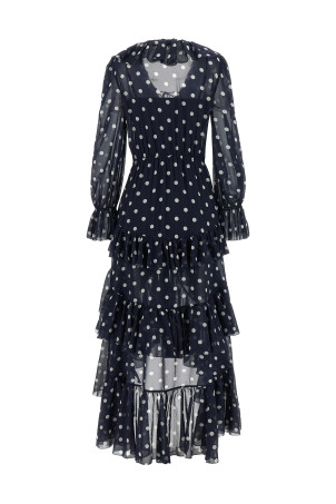 Платье «Polka Dot Georgette Ruffle Maxi» синего цвета PF26116XBNNAVY