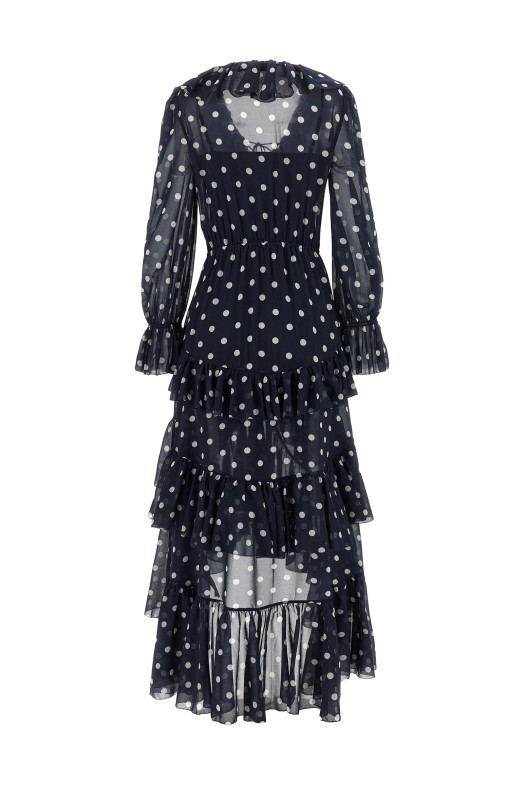 Платье «Polka Dot Georgette Ruffle Maxi» синего цвета PF26116XBNNAVY
