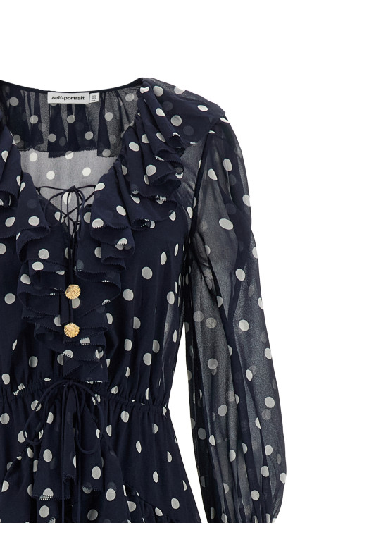 Платье «Polka Dot Georgette Ruffle Maxi» синего цвета PF26116XBNNAVY