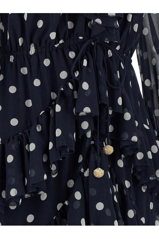 Платье «Polka Dot Georgette Ruffle Maxi» синего цвета PF26116XBNNAVY
