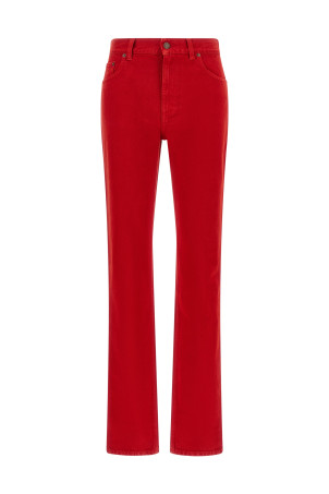 Garment-dyed denim jeans Red