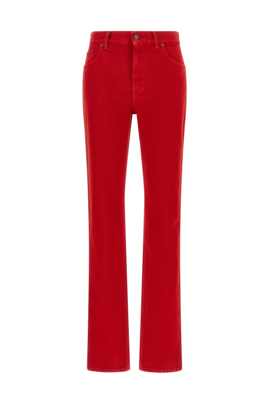 Garment-dyed denim jeans Red