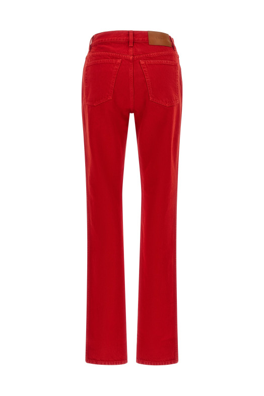 Garment-dyed denim jeans Red