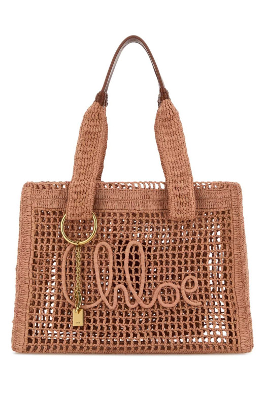 Сумка для покупок CHLOE «Summer Banana» из рафии розового цвета с эффектом состаривания, модель East-West (CH26US904P08) CHLOÉ