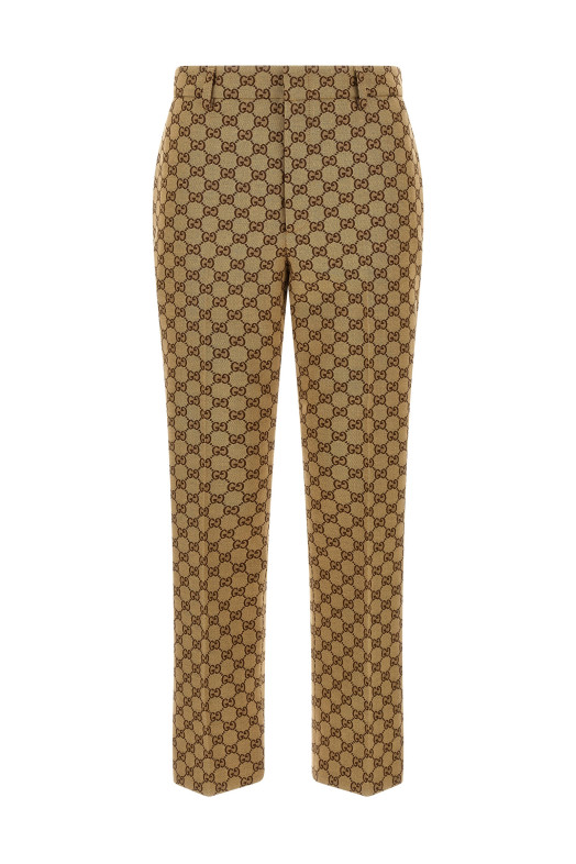 Брюки из ткани GG, бежевые GUCCI 786389Z7ADE2190