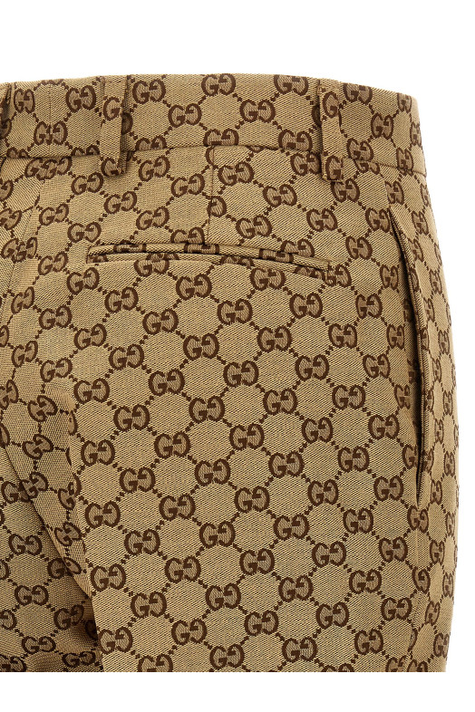 Брюки из ткани GG, бежевые GUCCI 786389Z7ADE2190