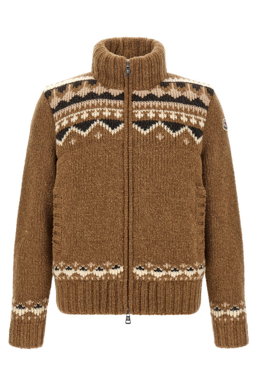 Geometric bouclé cardigan Brown