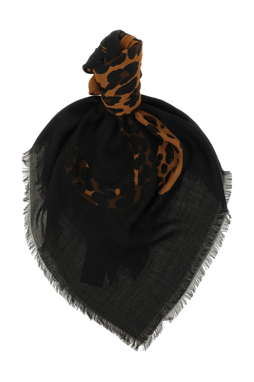 'Cassandre' scarf with leopard pattern Black