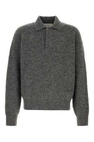 Dark grey stretch alpaca blend polo shirt AMI (HPL405KN0021)