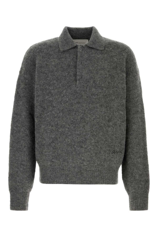 Dark grey stretch alpaca blend polo shirt AMI (HPL405KN0021)