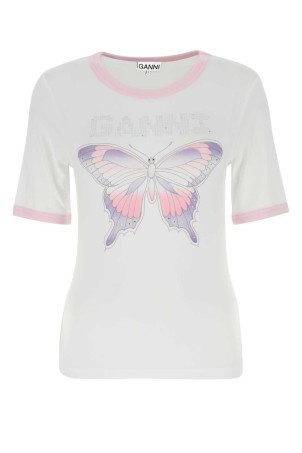 White stretch lyocell t-shirt Blue GANNI (T3353)