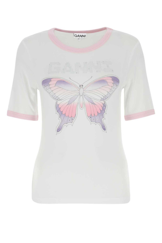 White stretch lyocell t-shirt Blue GANNI (T3353)