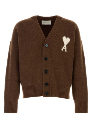 Brown stretch alpaca blend cardigan AMI (UKC365KN0135)