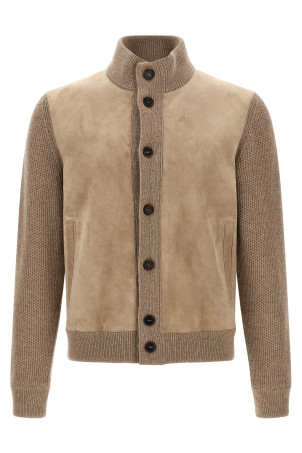Suede panel cardigan Beige