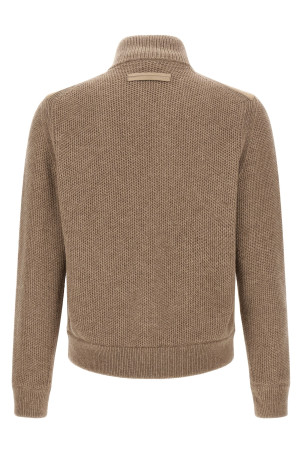 Suede panel cardigan Beige