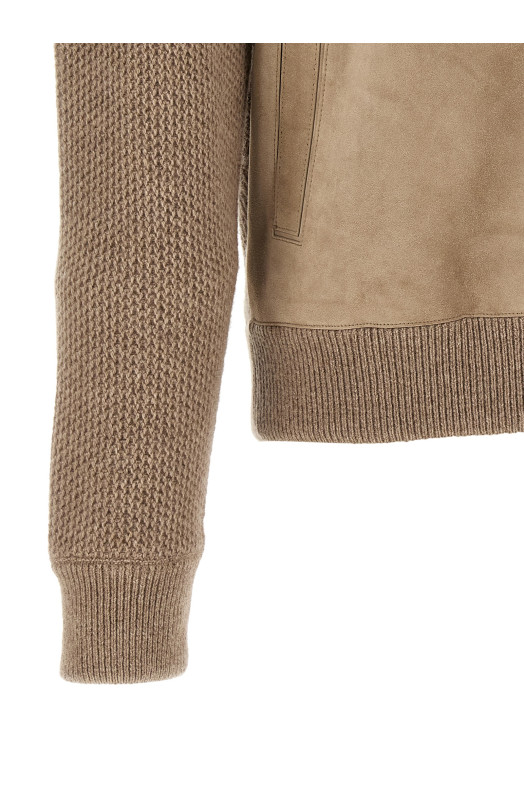 Кардиган с замшевыми вставками, бежевый ZEGNA UIK72A4154N92
