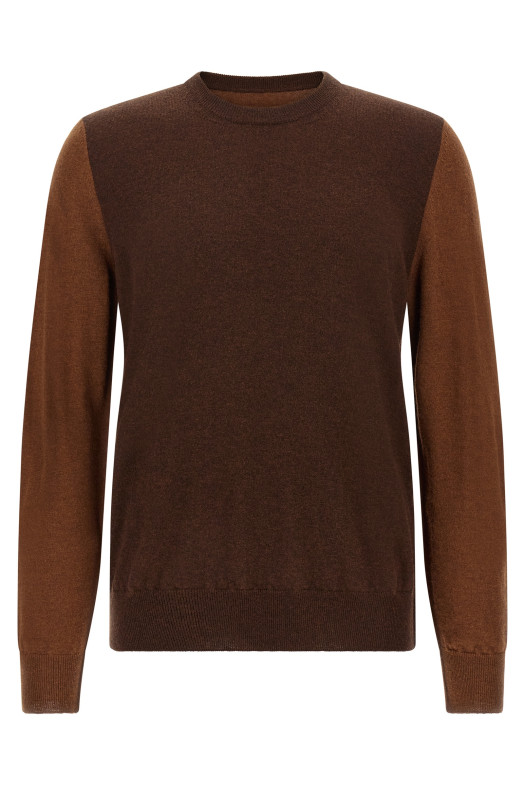 Двухцветный шерстяной свитер коричневого цвета MAISON MARGIELA S67HL0011M13177005F