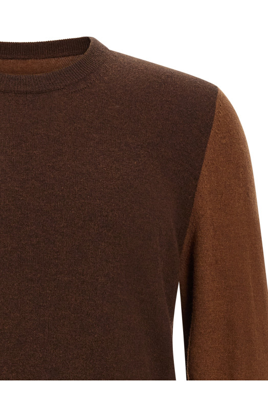 Двухцветный шерстяной свитер коричневого цвета MAISON MARGIELA S67HL0011M13177005F