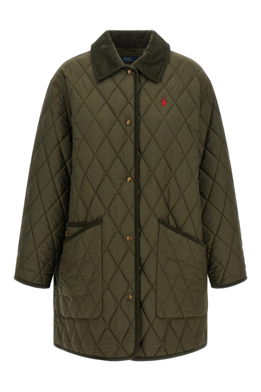 Quilted Padded Jacket With Embroidery Green
