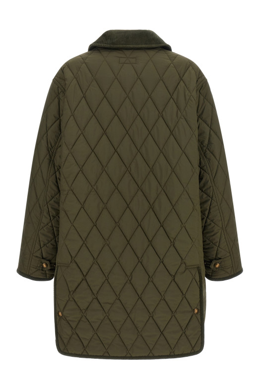 Quilted Padded Jacket With Embroidery Green