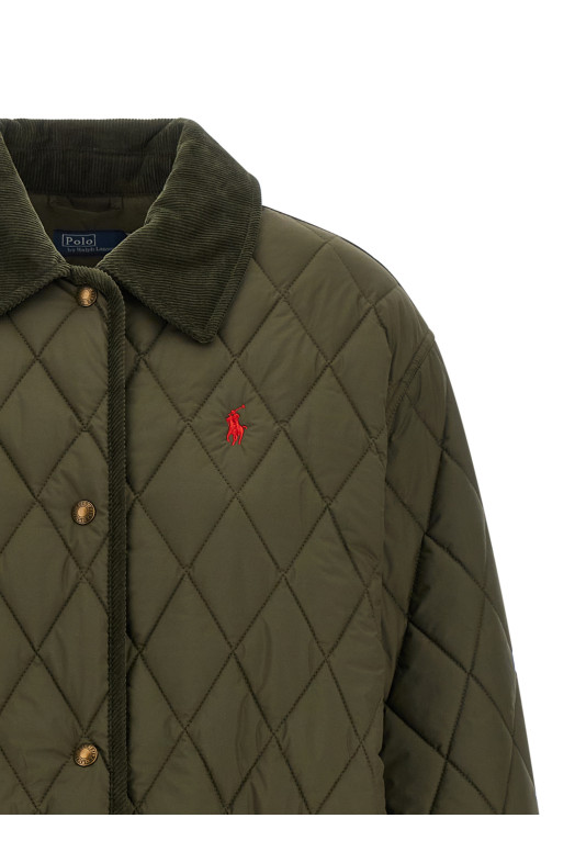 Quilted Padded Jacket With Embroidery Green