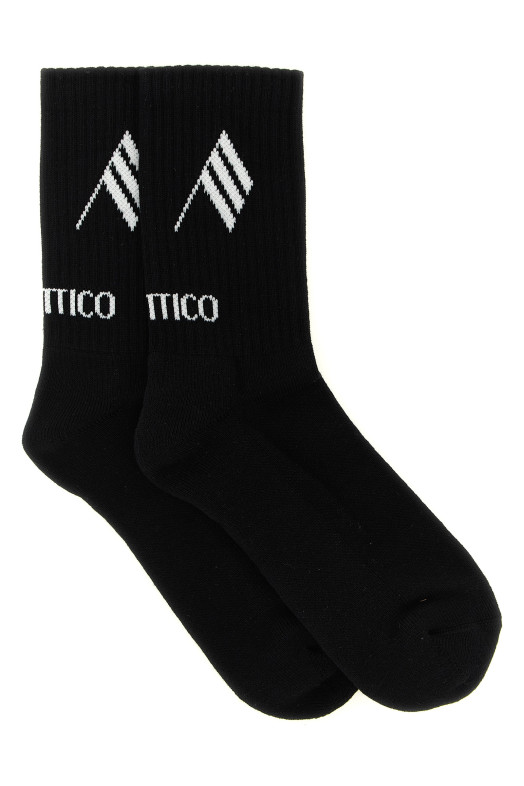 Носки с интарсией в виде логотипа  Черно-серые THE ATTICO 261WAK00021CCC101AA414