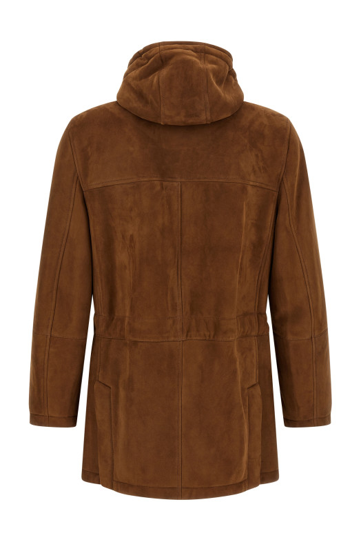 Парка из замши коричневого цвета BRUNELLO CUCINELLI MPMCU2095C8052