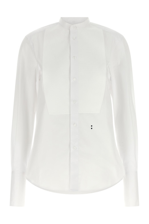 poplin shirt with plastron piqué White