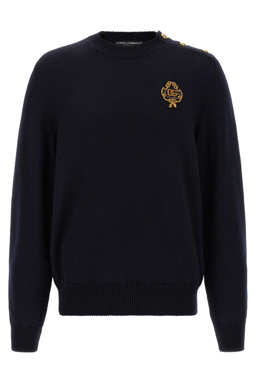 Свитер с вышитым гербом, синий DOLCE & GABBANA GXXBXZJDVIHB1622
