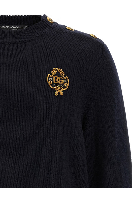 Свитер с вышитым гербом, синий DOLCE & GABBANA GXXBXZJDVIHB1622