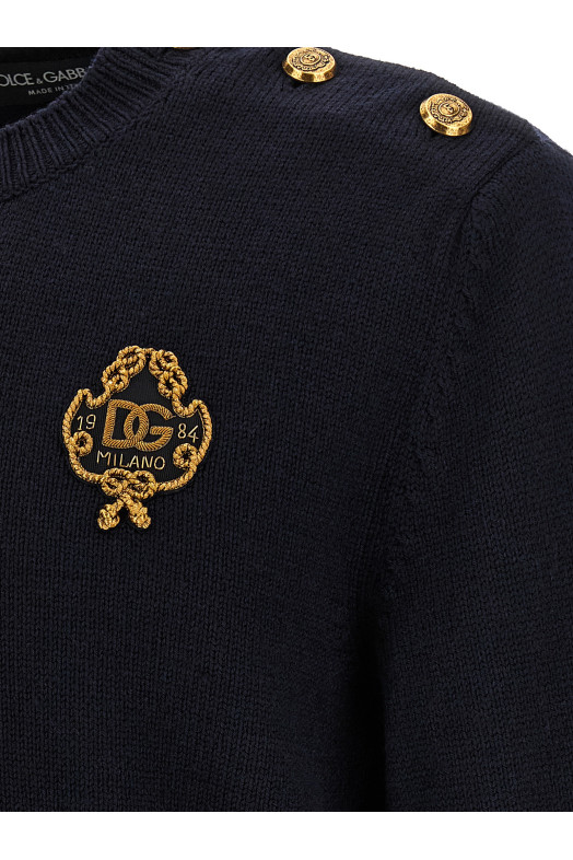Свитер с вышитым гербом, синий DOLCE & GABBANA GXXBXZJDVIHB1622